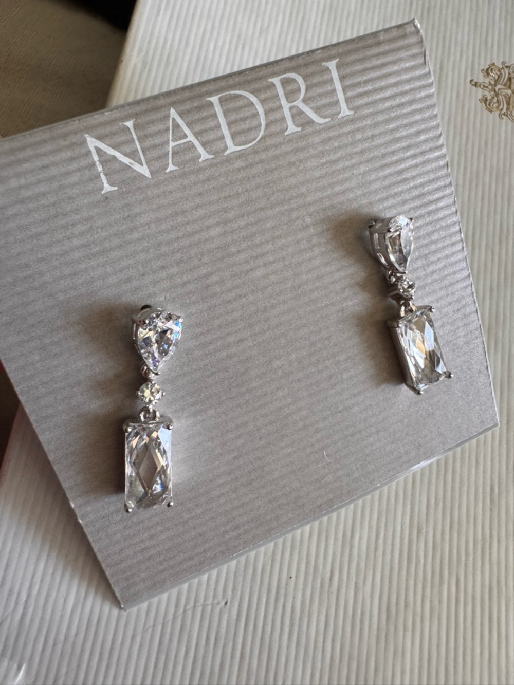 Nadri Clear Crystal Drop Earrings in Silver Tone